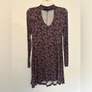Express XS Long Sleeved Pink/Black Patterned Dress